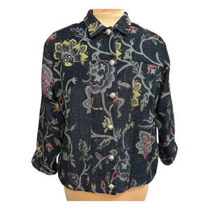 Vintage Erin London Blazer Black Floral Tapestry Jacquard Size LP